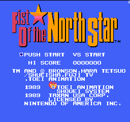 Fist of the North Star title screen for NES